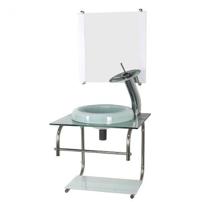 Gabinete De Vidro 40cm Inox Com Cuba Chapeu Marmore Branco