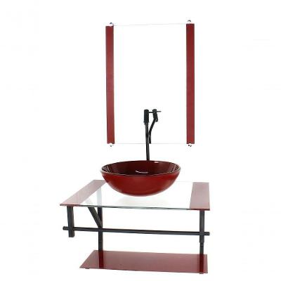 Gabinete De Vidro Para Banheiro 60cm Cuba Redonda Vermelho Cereja