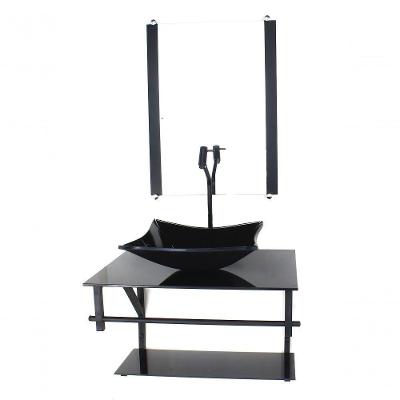Gabinete De Vidro Para Banheiro 60cm Cuba Retangular Preto