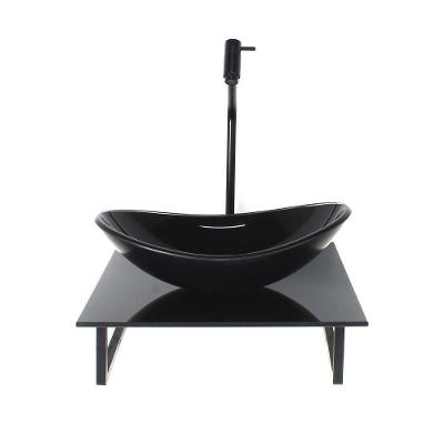 Cuba De Vidro Com Tampo De Vidro Preto E Suporte Preto