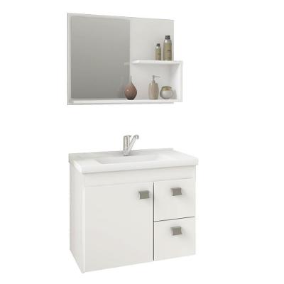 Conjunto Armário Para Banheiro 100% Mdf Isa Com Espelheira E Pia Mgm Móveis Branco Branco