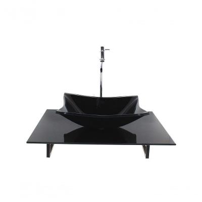 Cuba De Vidro Retangular Com Tampo 60cm Preto, Suporte Preto