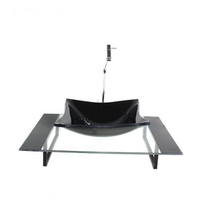 Cuba De Vidro Quadrada Com Tampo 60cm Preto E Suporte Preto