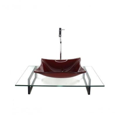 Cuba De Vidro Vermelho Cereja Com Tampo 60cm E Suporte Preto