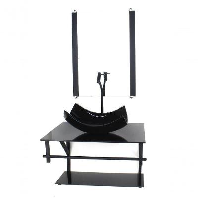 Gabinete De Vidro Para Banheiro 60cm Cuba Com Torneira Preta