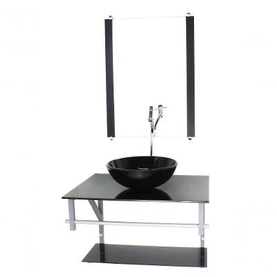 Gabinete Banheiro 60cm Cuba Redonda Preto Com Torneira
