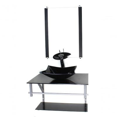 Gabinete Banheiro 60cm Cuba Quadrada Preto Full