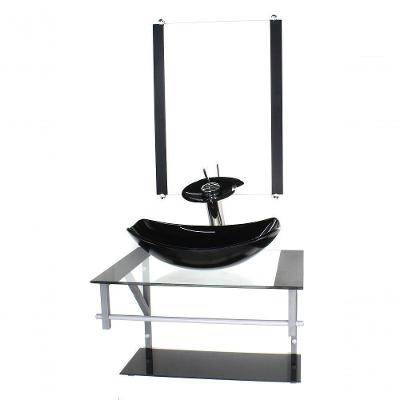 Gabinete Banheiro 60cm Cuba Chanfrada Preto Com Torneira