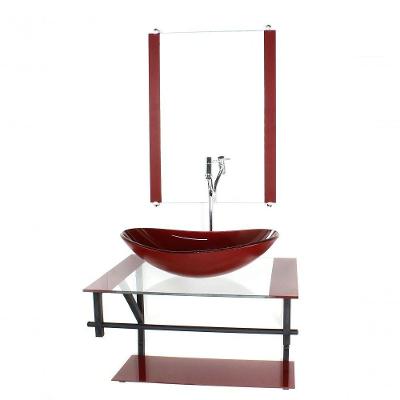 Gabinete De Vidro P/ Banheiro 60cm Cuba Com Torneira Cromada