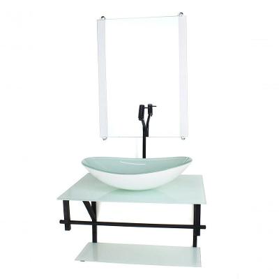 Gabinete De Vidro Para Banheiro 60cm Cuba Com Torneira Preta