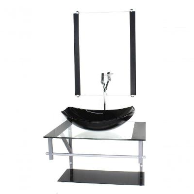 Gabinete Banheiro 60cm Cuba Chanfrada Preto Com Torneira