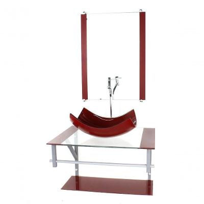 Gabinete Banheiro 60cm Cuba Retangular Vermelho Com Torneira