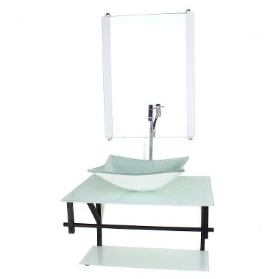 Gabinete Vidro Ap Cuba Retangular Branco Torneira Cromada