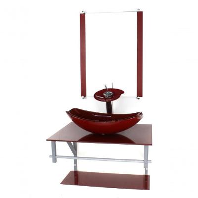 Gabinete Banheiro 60cm Cuba Chanfrada Vermelho Com Torneira