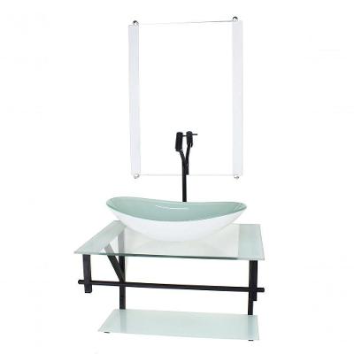 Gabinete De Vidro Para Banheiro 60cm Cuba Com Torneira Preta