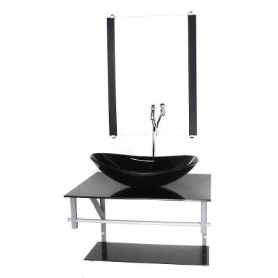 Gabinete Banheiro 60cm Cuba Oval Preto Com Torneira