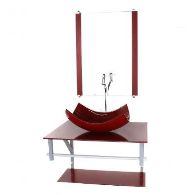 Gabinete Banheiro 60cm Cuba Retangular Vermelho Com Torneira