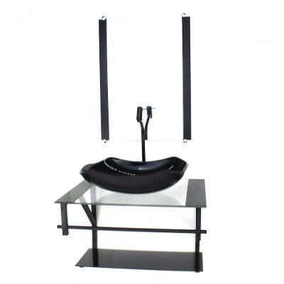 Gabinete De Vidro Para Banheiro 60cm Cuba Abaulada Preto