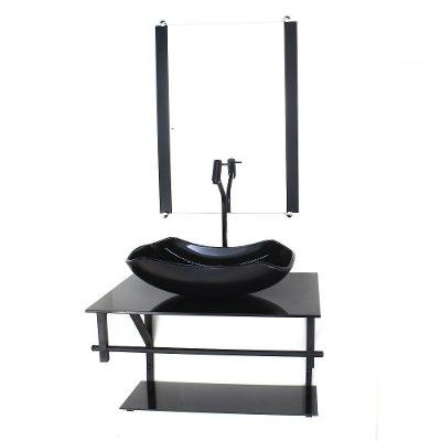 Gabinete De Vidro Para Banheiro 60cm Cuba Abaulada Preto