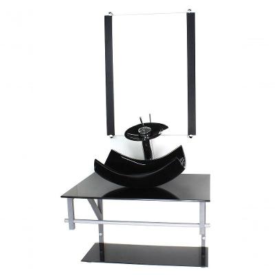 Gabinete Banheiro 60cm Cuba Retangular Curvada Preto Full