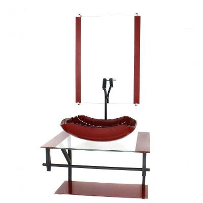 Gabinete De Vidro Para Banheiro 60cm Cuba Abaulada Vermelho