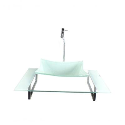 Cuba De Vidro Com Tampo 60cm Branco E Suporte Torneira Valvula