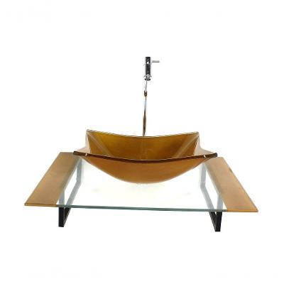 Cuba De Vidro Com Tampo 60cm E Suporte Torneira Valvula