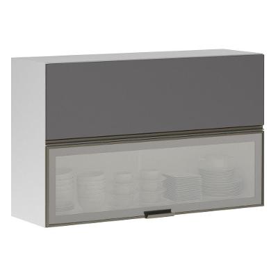 Armário Basculante 120cm 2 Porta Prata Branco Polar C/Cinza