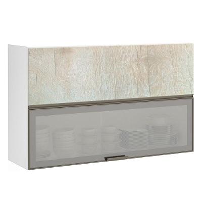 Armário Basculante 120cm 2 Porta Prata Branco Polar C/Legn