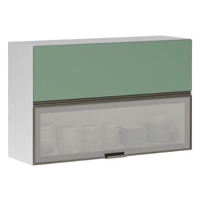 Armário Basculante 120cm 2 Porta Prata Branco Polar C/Verde