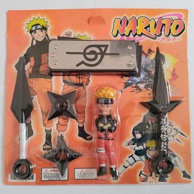 Kit Boneco Naruto 15Cm + 2 Shuriken + 1 Bandana + 2 Kunai