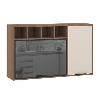Armário Aéreo De Cozinha 120cm 2 Portas Com Vidro Reflecta E Nichos Aspen Luciane Móveis Vanilla/beige