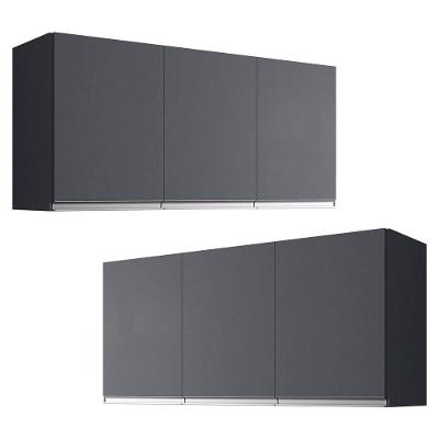 Kit 02 Armários De Cozinha Aéreo Andréia 120cm 3 Portas Cinza Escuro - Desk Design