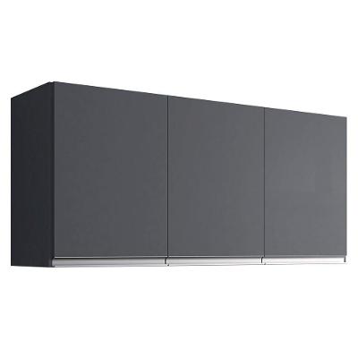 Armário De Cozinha Aéreo Andréia 120cm 3 Portas Cinza Escuro - Desk Design