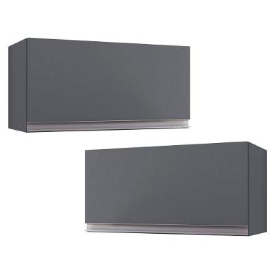 Kit 02 Armários Aéreo Geladeira Cozinha Andréia 60cm 01 Porta Cinza Escuro - Desk Design