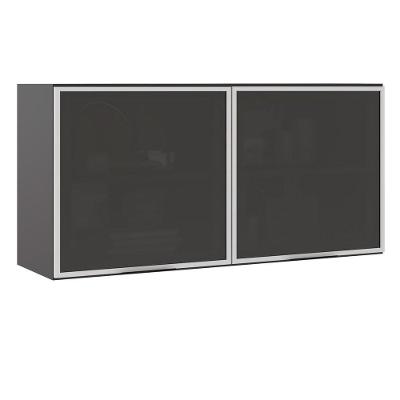 Armário Aéreo Com 2 Portas E Vidro 1,20m Etna Cor Grafite Poliman Móveis