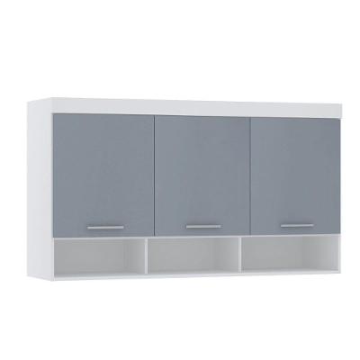 Armário Aéreo Maleiro Modulado 145cm 3 Portas Alpes Luciane Móveis Branco Pf Com Grey Sky Pf