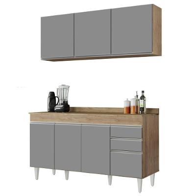 Armário Aéreo Argélia E Balcão Gabinete 150cm Marrocos Castanho/cinza - Lumil