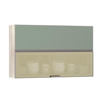 Armário Basculante Misto 120cm 1 Porta Fechada 1 Porta Vidro Bronze Luci Legno Crema Com Verde Jade