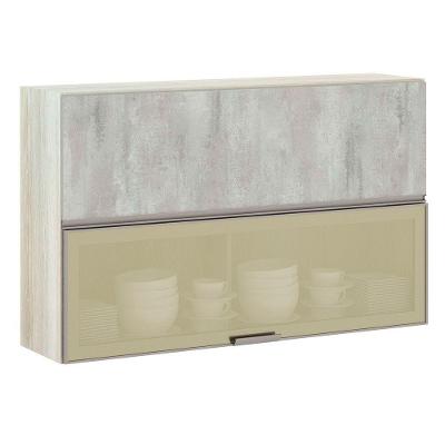Armário Basculante Misto 120cm 1 Pt Fechada 1 Porta Com Vidro Bronze Luci Legno Crema Com Concreto