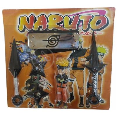 Kit Boneco Naruto 15Cm + 2 Shuriken + 1 Bandana + 2 Kunai