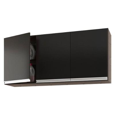 Armário De Parede área De Serviço E Lavanderia 120cm Com 03 Portas 100% Mdf Preto - Abmaza