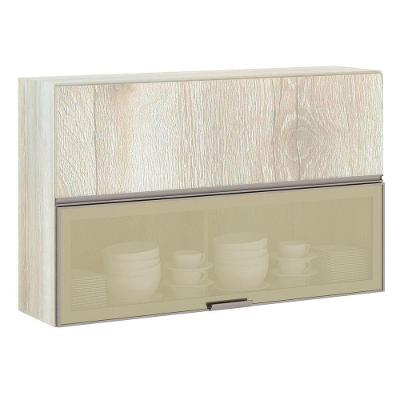 Armário Basculante Misto 120cm 1 Porta Fechada 1 Porta Com Vidro Reflecta Bronze Luci Legno Crema