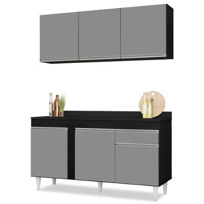Armário Aéreo Argélia E Balcão Gabinete Para Pia Com Tampo 150Cm Dakota Preto/Cinza - Lumil