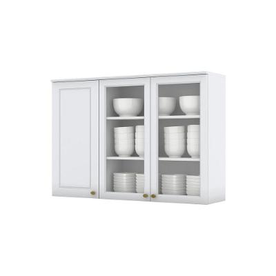 Armário Aéreo 120 Cm 03 Portas De Vidro Amy Branco Hp Casa 812 Branco Hp