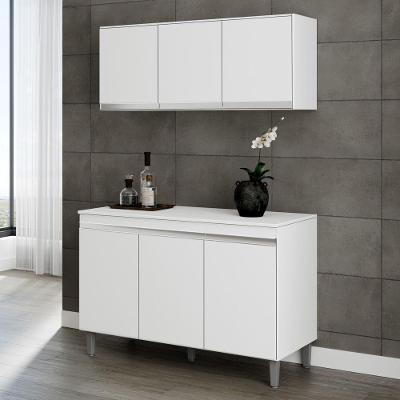 Armário Aéreo E Balcão Gabinete Manu 120cm 3 Portas Branco