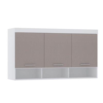 Armário Aéreo Maleiro Modulado 145cm 3 Portas Alpes Luciane Móveis Branco Pf Com Cinammon Pf