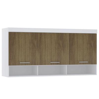 Armário Aéreo Maleiro Modulado 165cm 3 Portas Alpes Luciane Móveis Branco Pf Com Avelã Pf