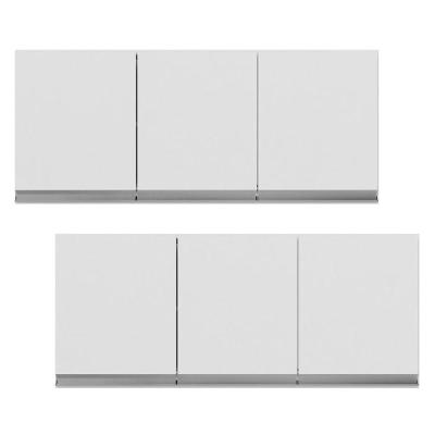 Kit 02 Armários De Cozinha Aéreo 120cm 3 Portas Branco