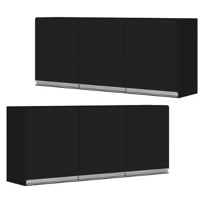 Kit 02 Armários Aéreo 120cm Mdf 03 Portas Preto Tx Fosco
